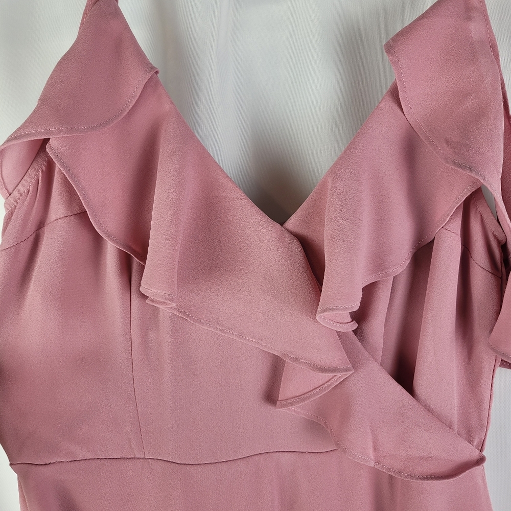 Ruffled V-Neck Mini Dress in Mauve Pink - Picture 5 of 16